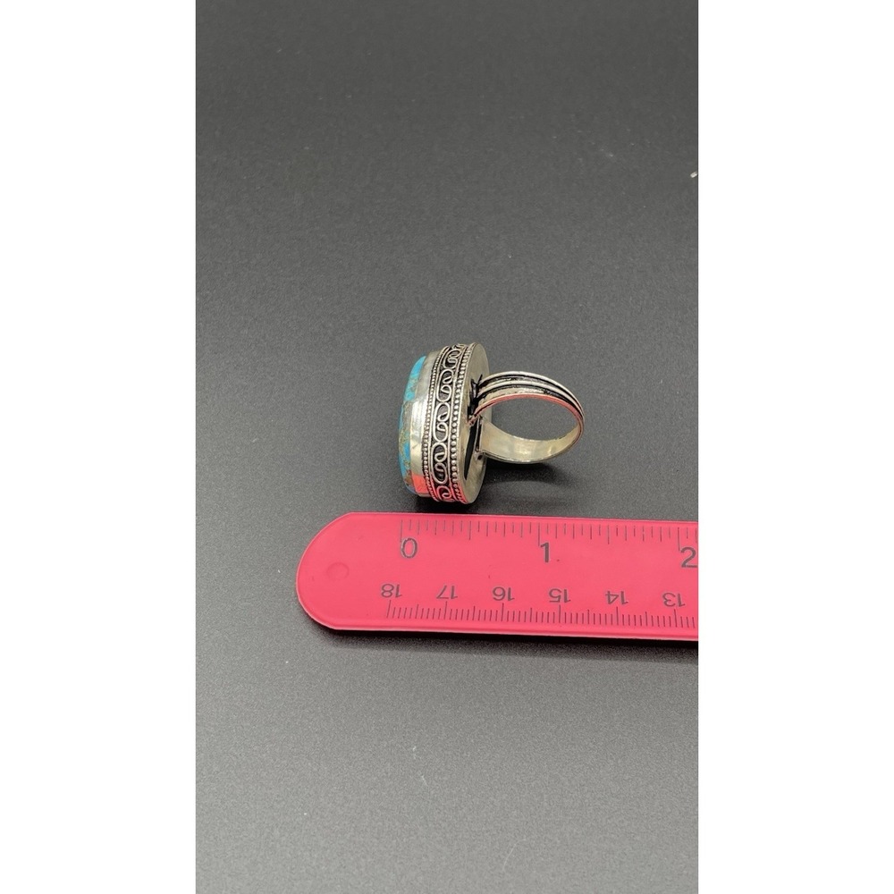 Southwest Sterling Silver Turquoise Oval Ring Size 9 Stamped Sterling 17.58g - Picture 10 of 11